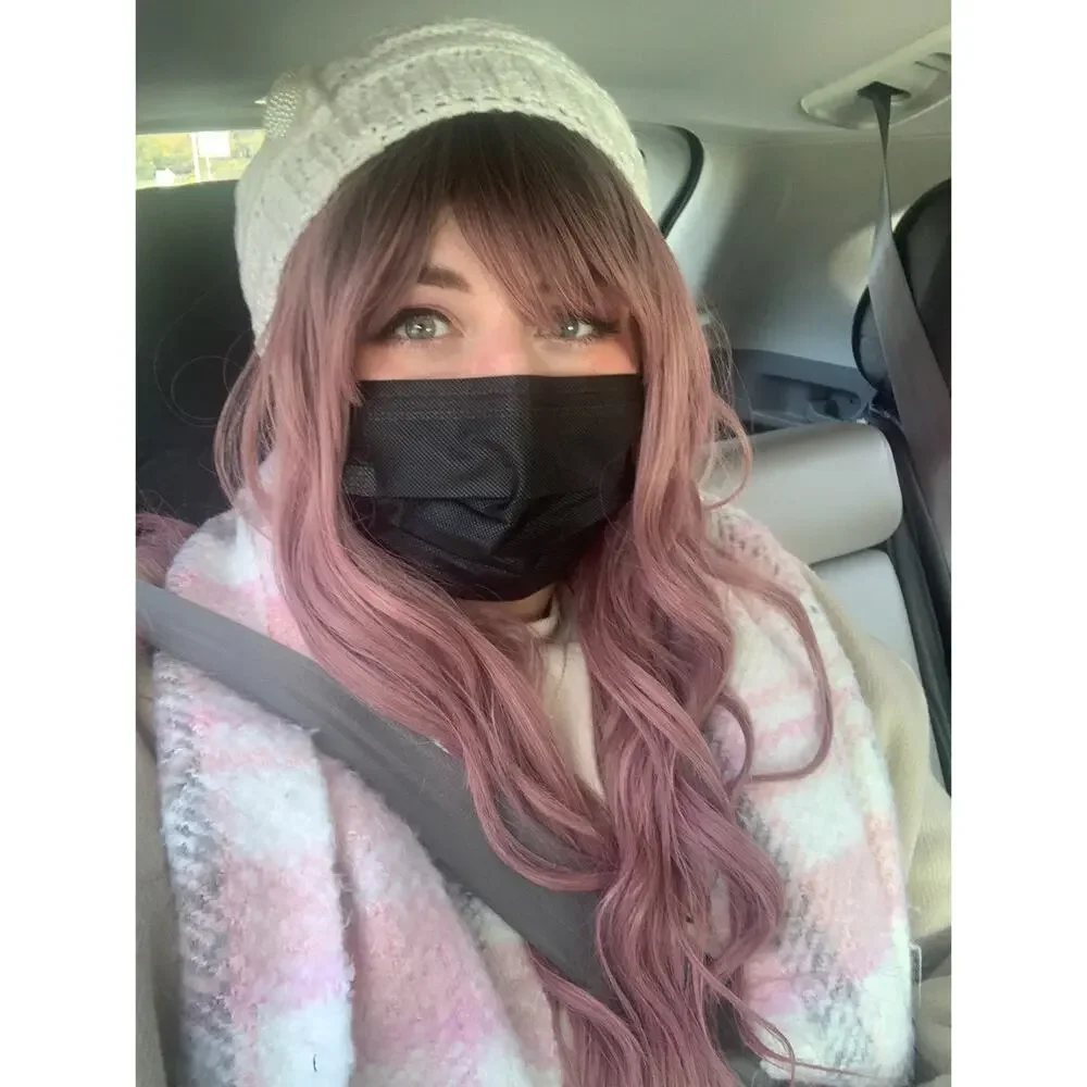 Long Wavy Rose Pink Dark Roots Ombre Balayage Everyday Cosplay Wig NEW
